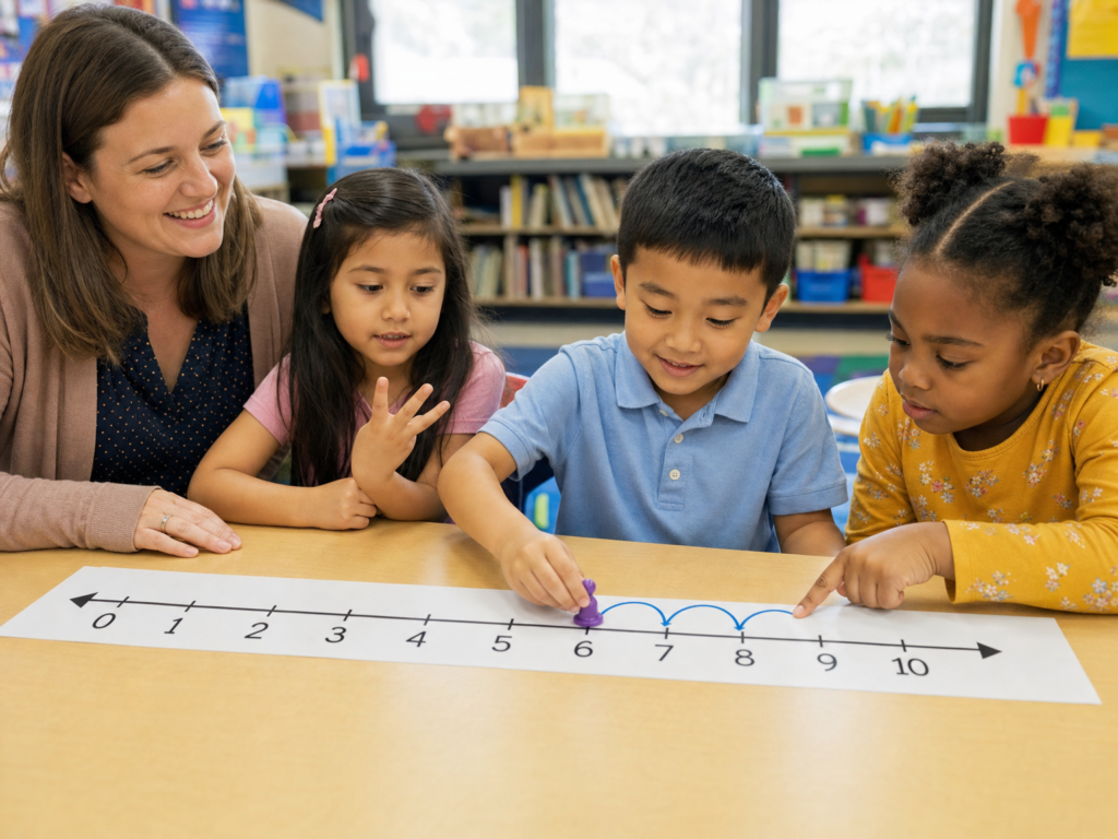 First grade addition strategies using a number line in the classroom