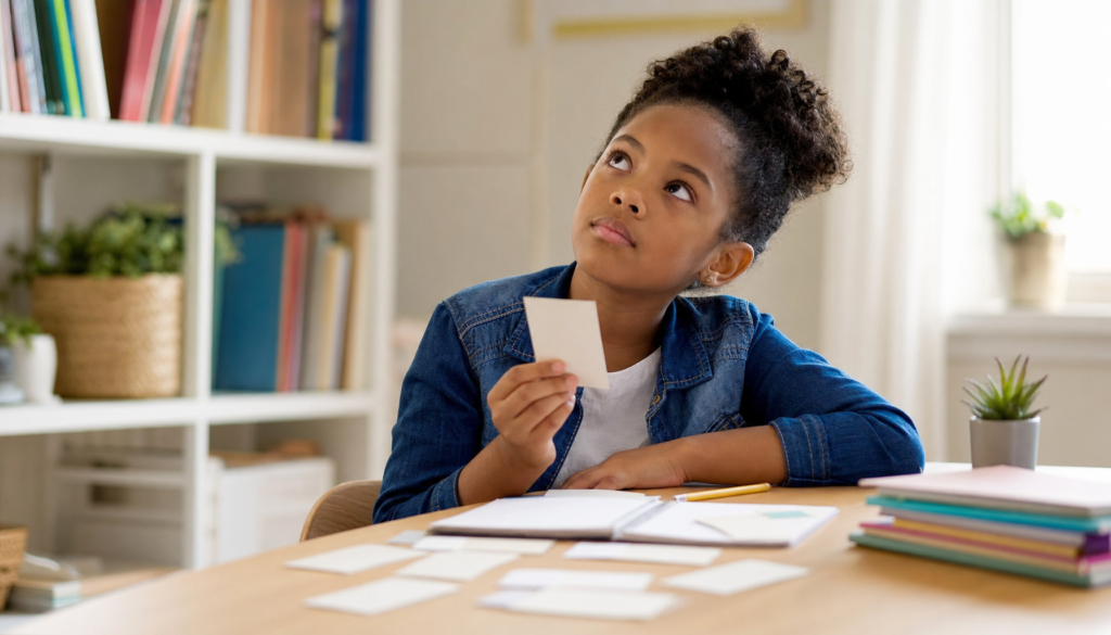 Help a child remember math facts with flash cards