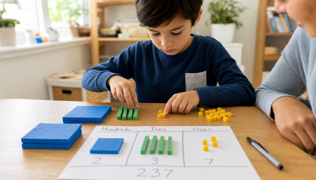 Place value for kids using base ten blocks at home