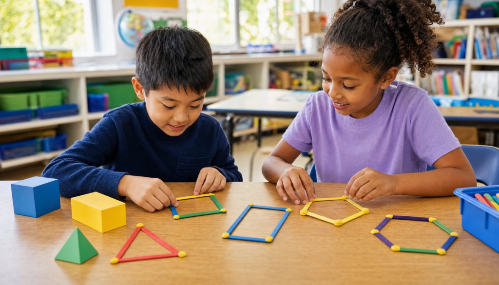 Teaching geometry to kids with hands-on 2D and 3D shapes