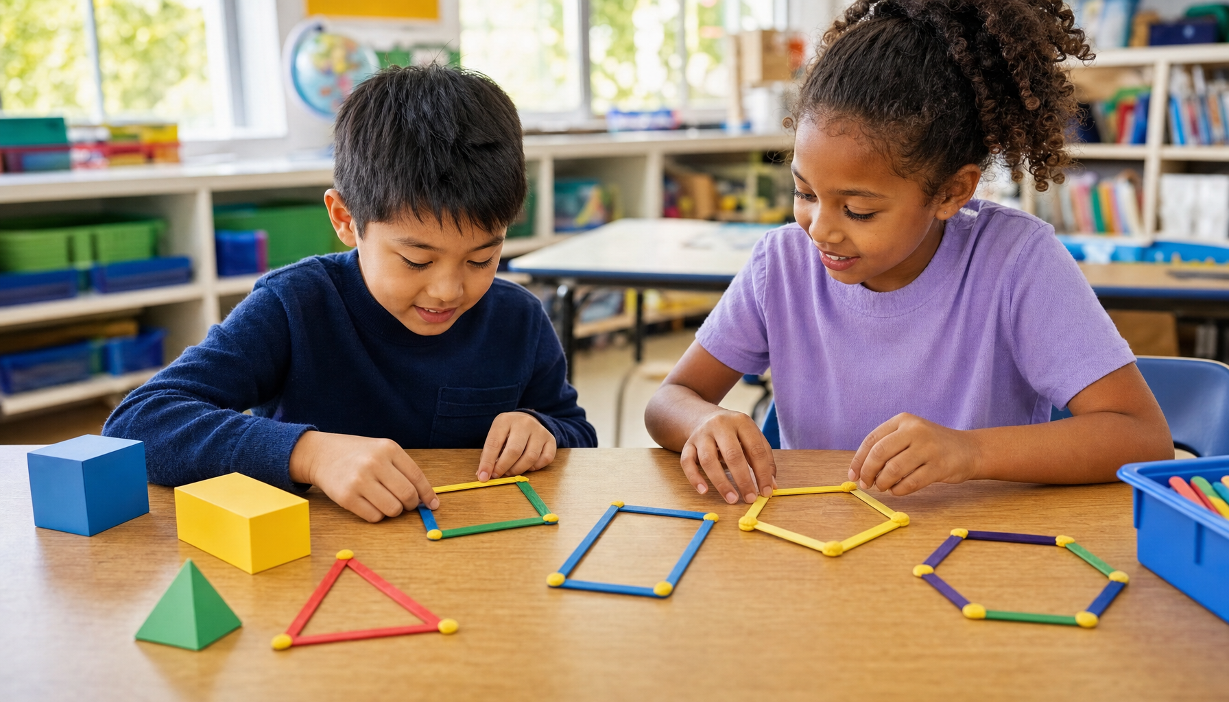 Teaching geometry to kids with hands-on 2D and 3D shapes