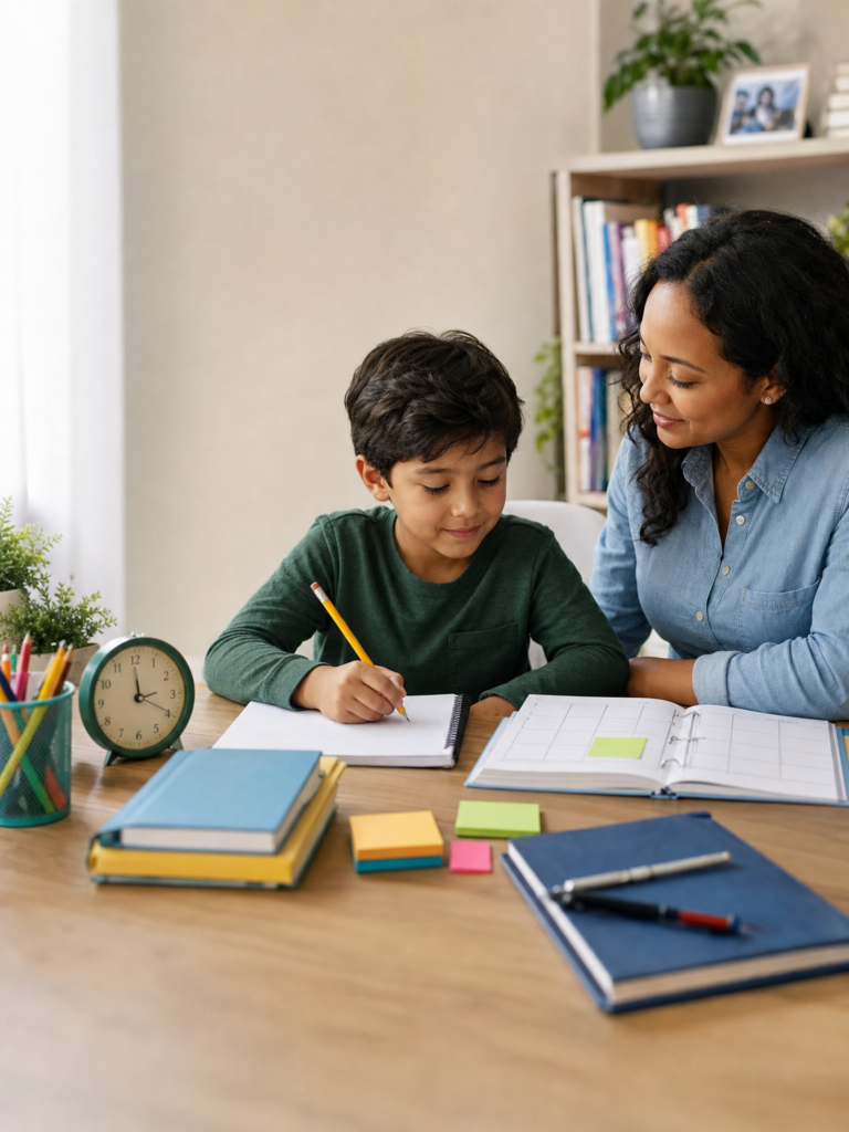 Study habits for kids with parent supporting home learning