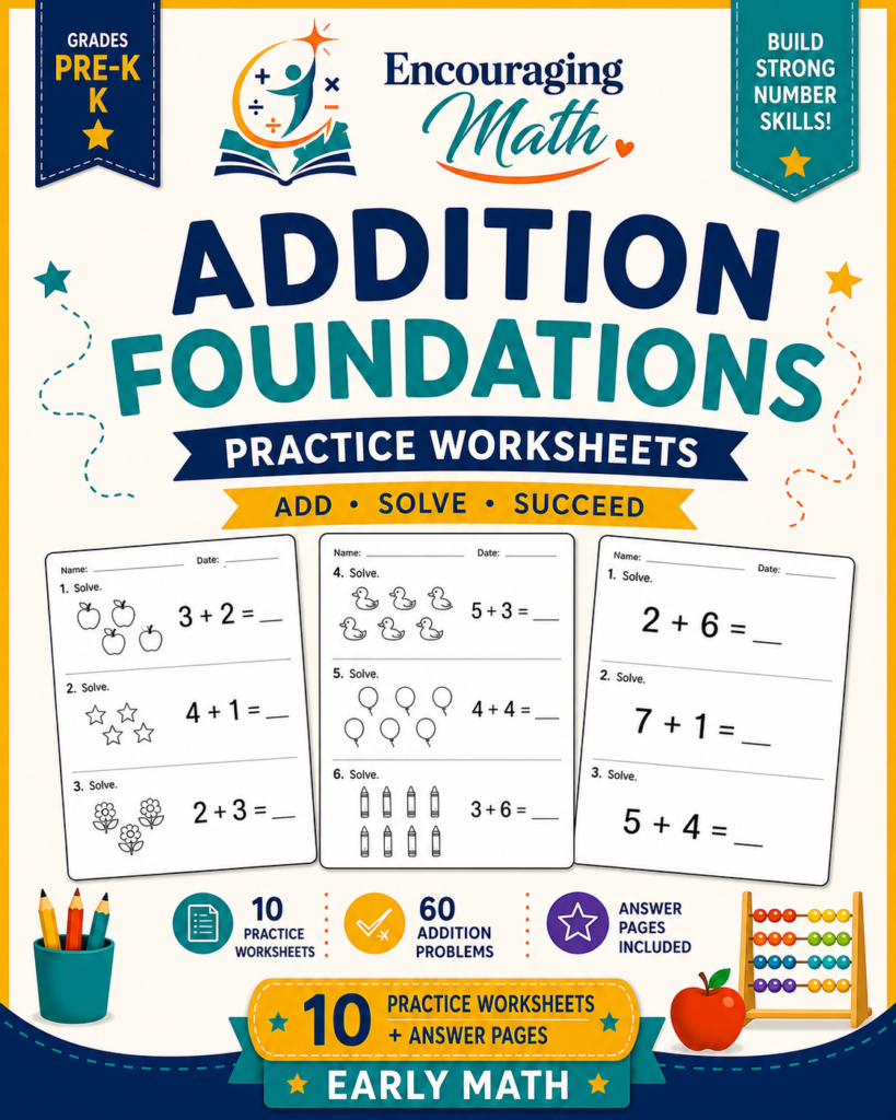 Addition foundations worksheets for Kindergarten and Grade 1