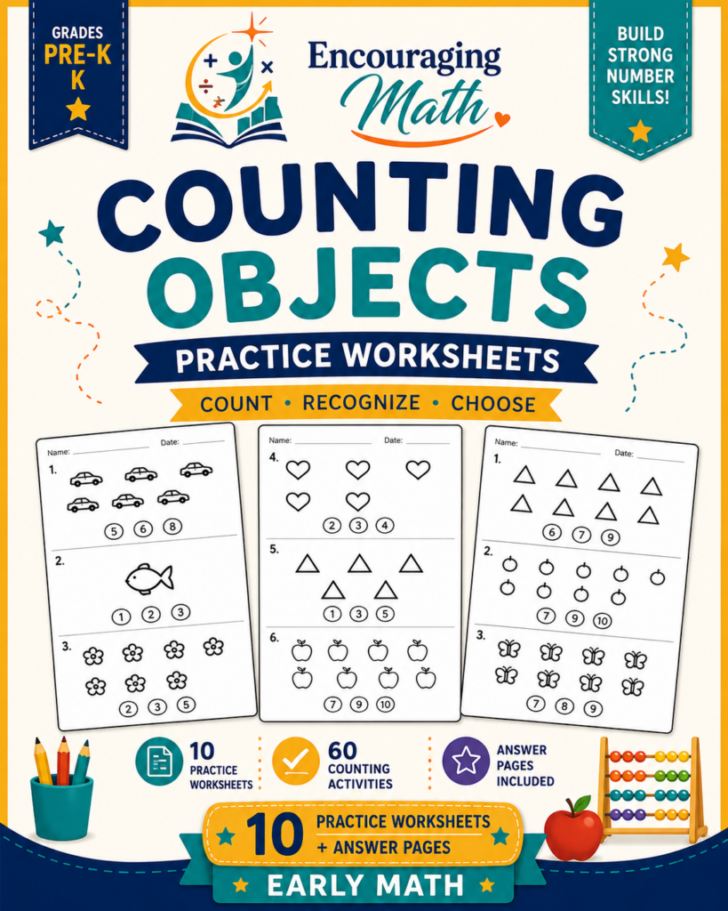 Counting objects worksheets for Pre-K and Kindergarten