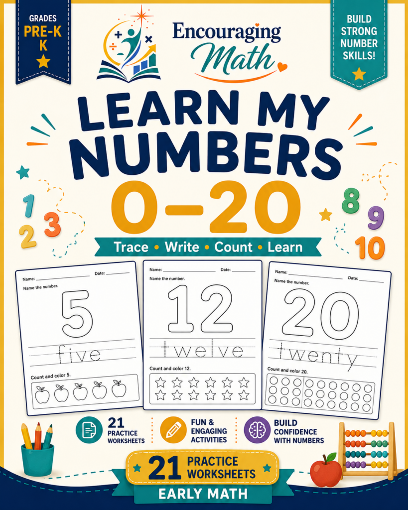 Numbers 0-20 worksheets for Pre-K and Kindergarten