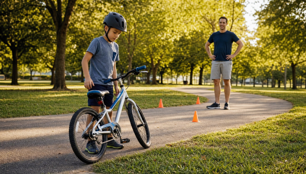 Child practicing riding a bicycle to develop a growth mindset for kids
