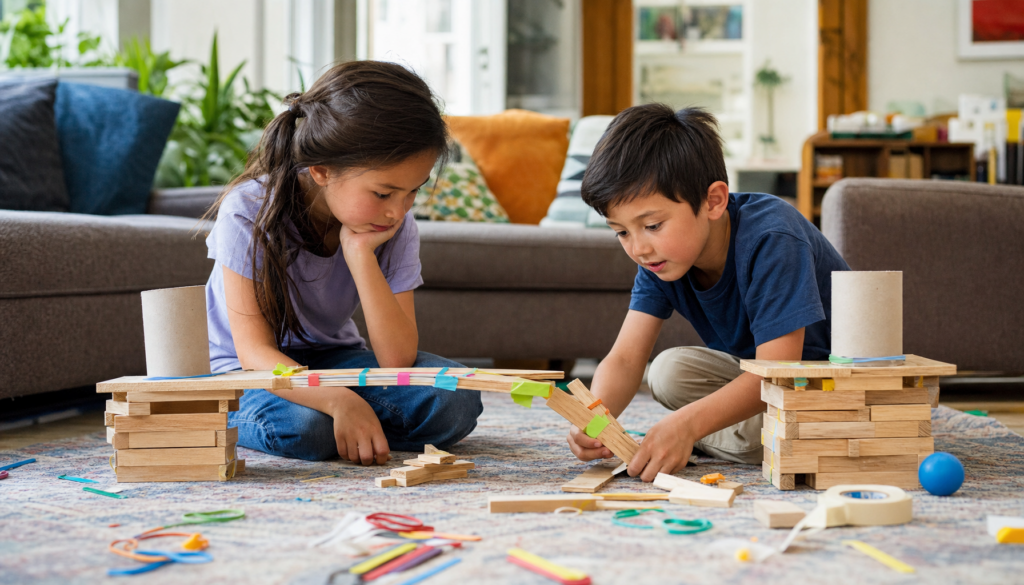 Problem solving skills for kids practiced through a hands-on bridge-building activity